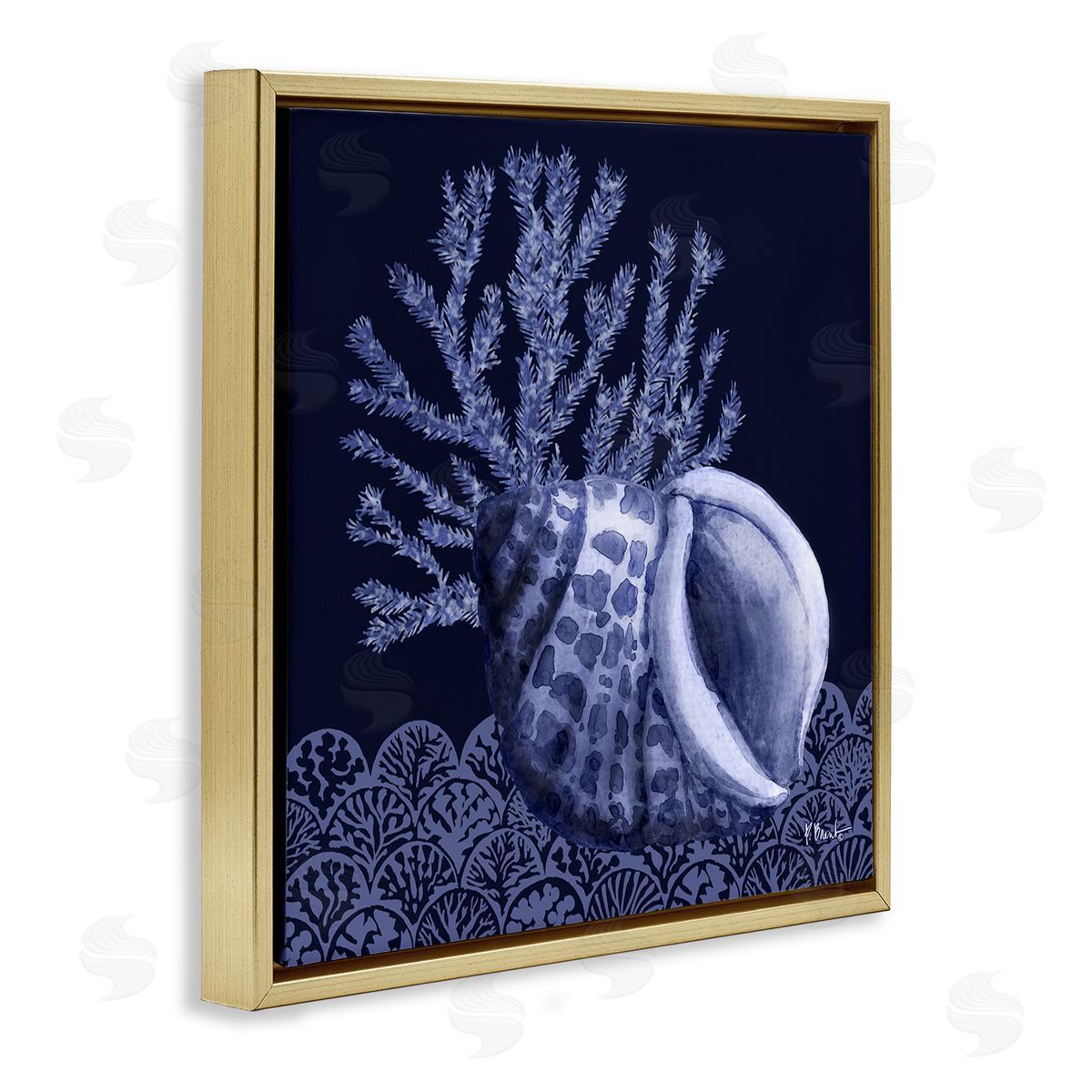 Shadow Shell Patterned Gold Floating Frame Canvas Wall Art, Home Decor by Paul Brent