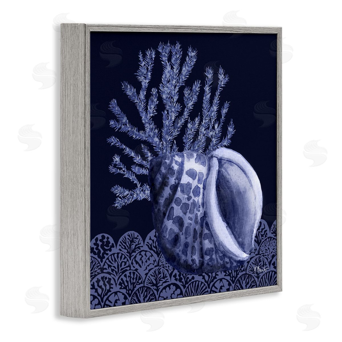 Shadow Shell Patterned Grey Frame Print Wall Art, Home Decor by Paul Brent