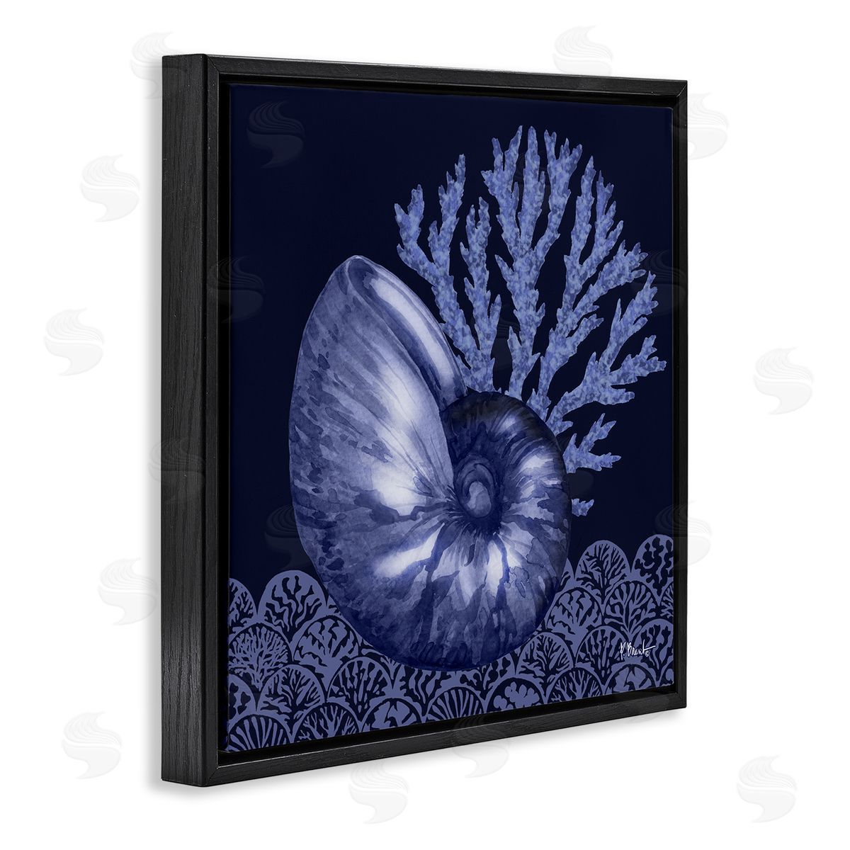 Shadow Nautilus Shell Black Floating Frame Canvas Wall Art, Home Decor by Paul Brent