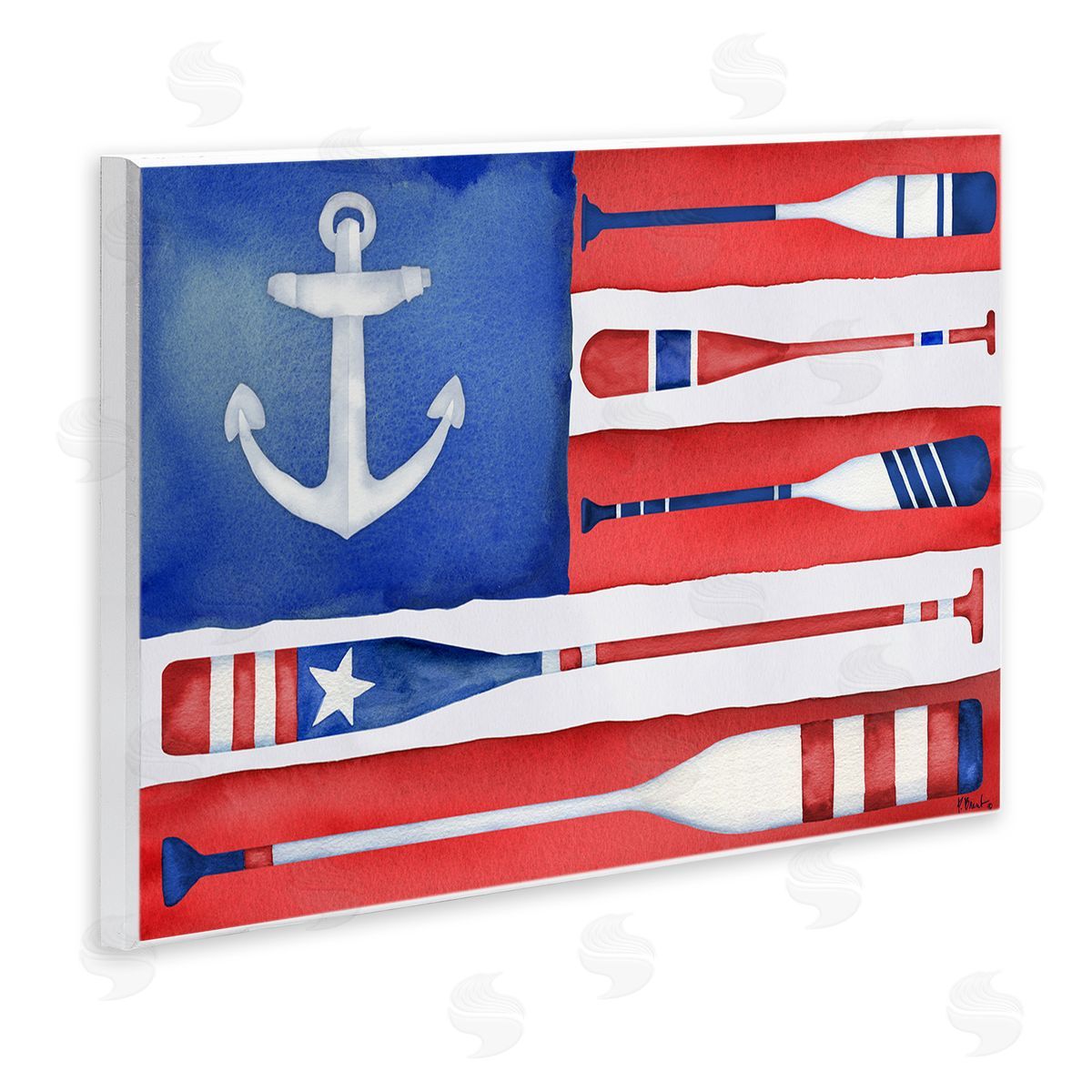 Patriotic Oar Flag Wood Plaque Wall Art, Home Decor by Paul Brent