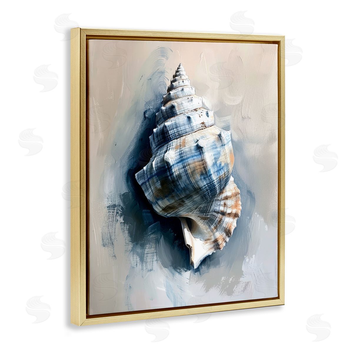 Classic Ocean Shell Gold Floating Frame Canvas Wall Art, Home Decor by Petal Prints Design