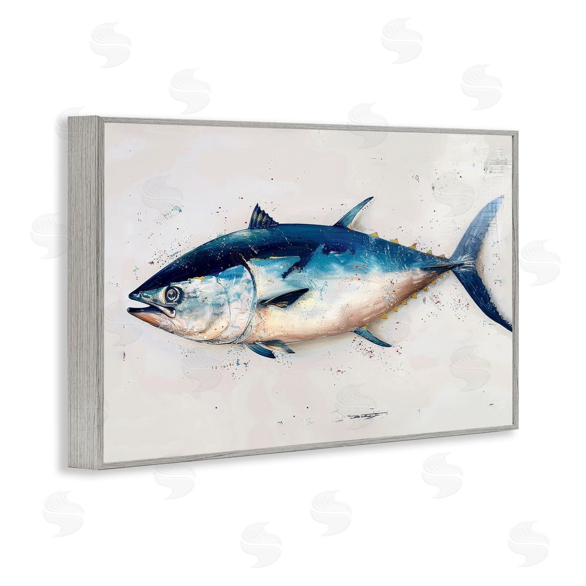 Tuna Fish Sea Life Grey Frame Print Wall Art, Home Decor by Petal Prints Design