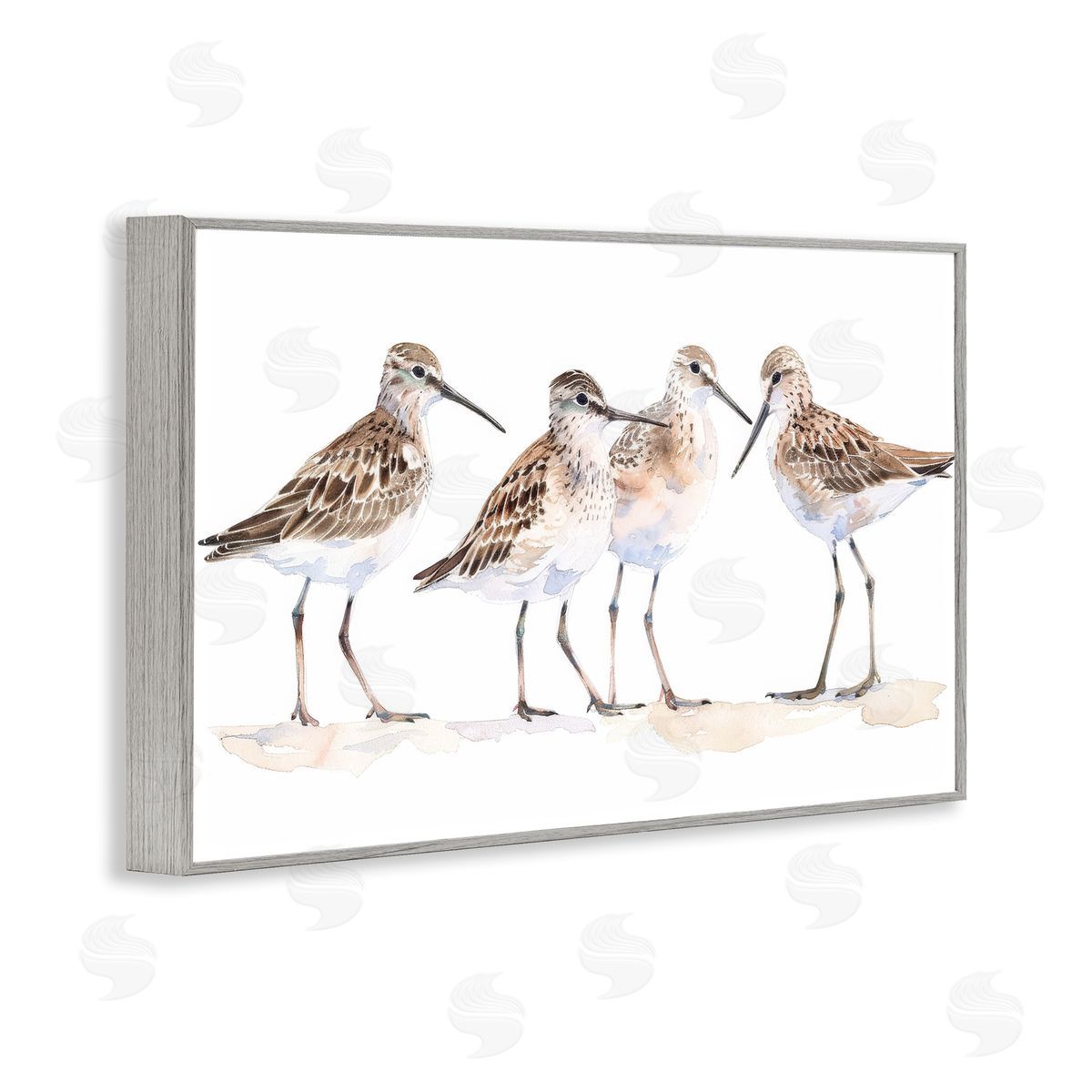 Sand Pipers Gathered Grey Frame Print Wall Art, Home Decor by Petal Prints Design