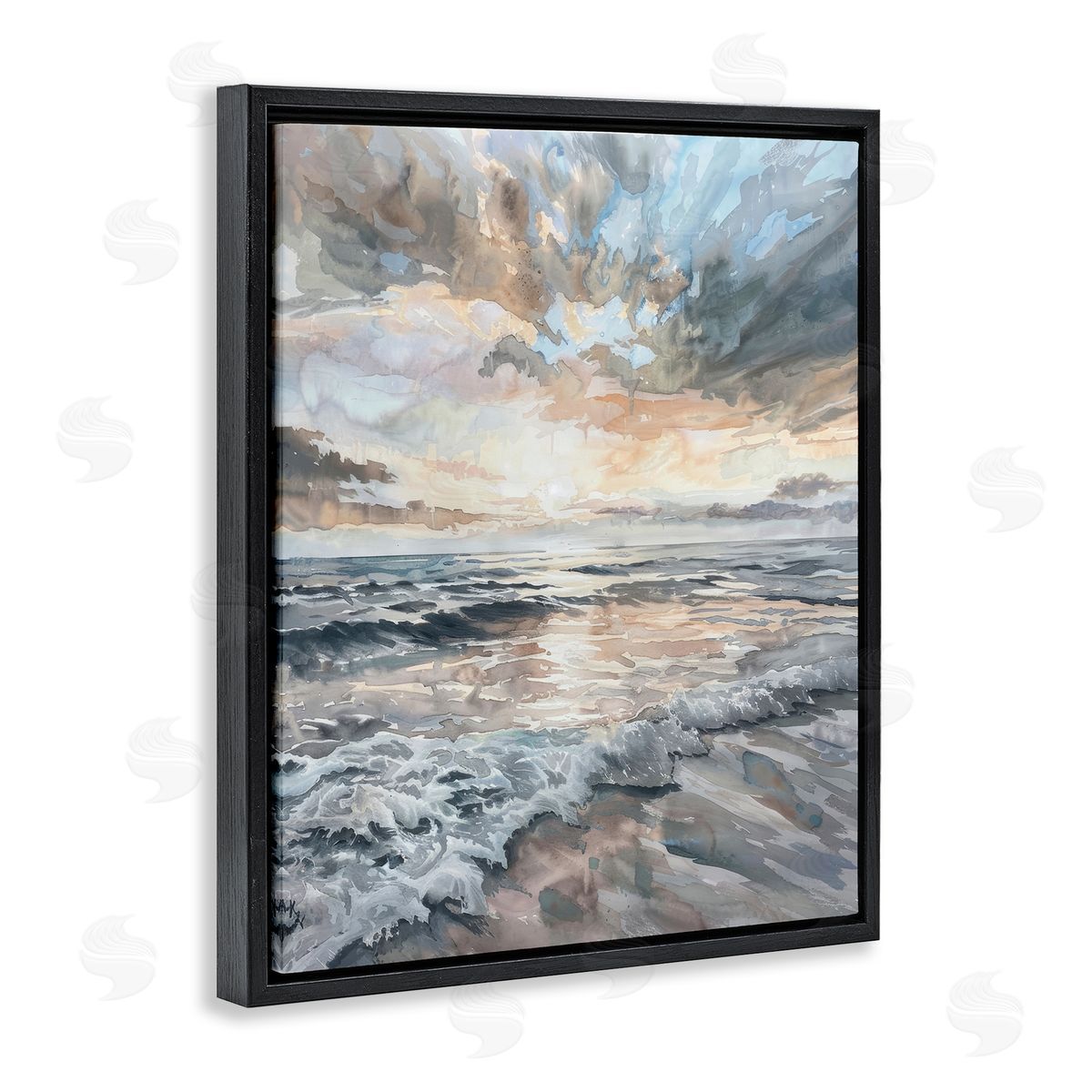 Cloud Break over Sea Black Floating Frame Canvas Wall Art, Home Decor by Petal Prints Design