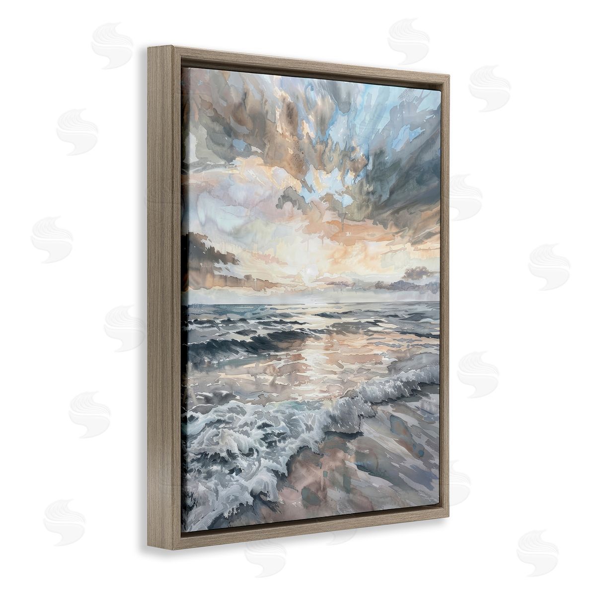 Cloud Break over Sea Brown Floating Frame Canvas Wall Art, Home Decor by Petal Prints Design