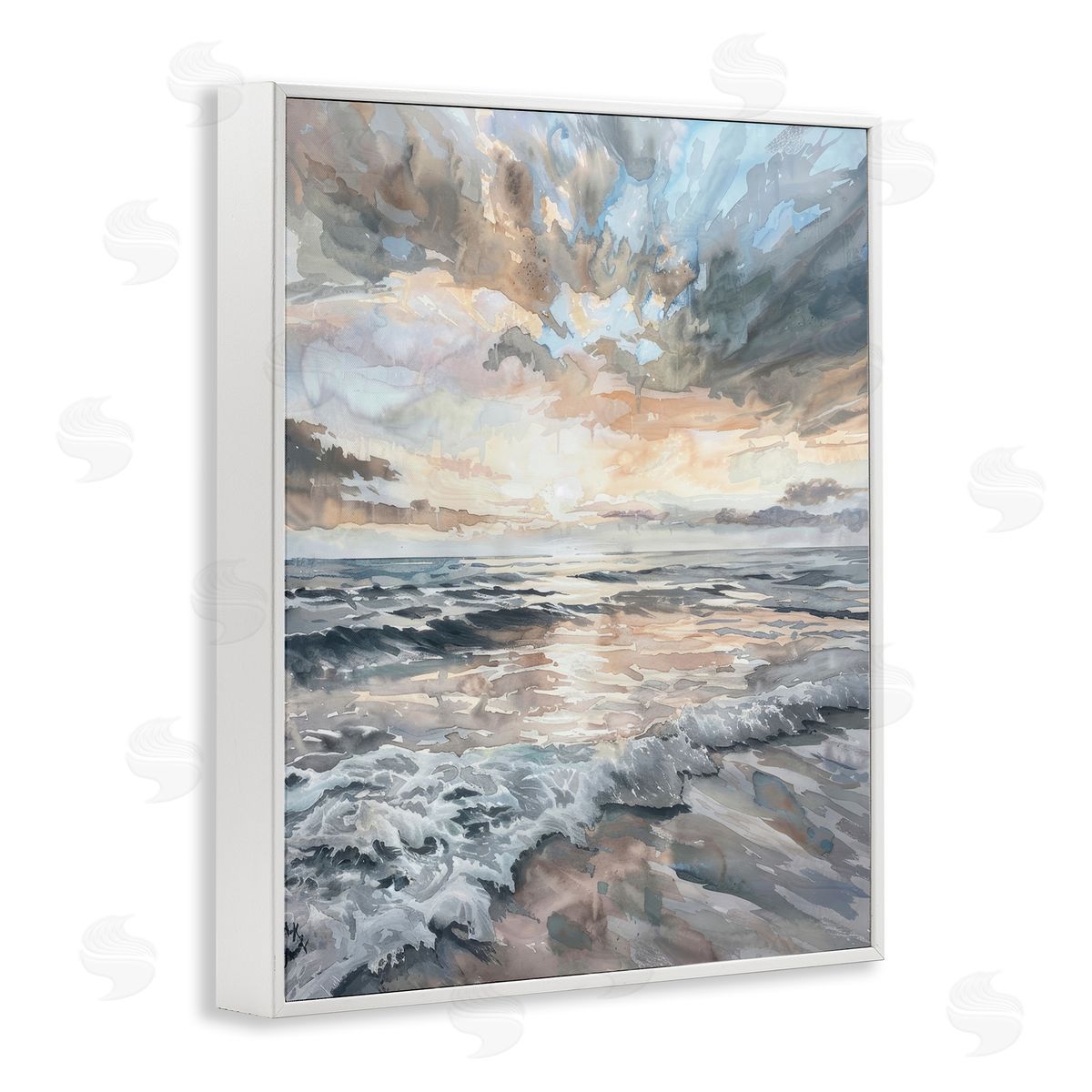 Cloud Break over Sea White Frame Print Wall Art, Home Decor by Petal Prints Design