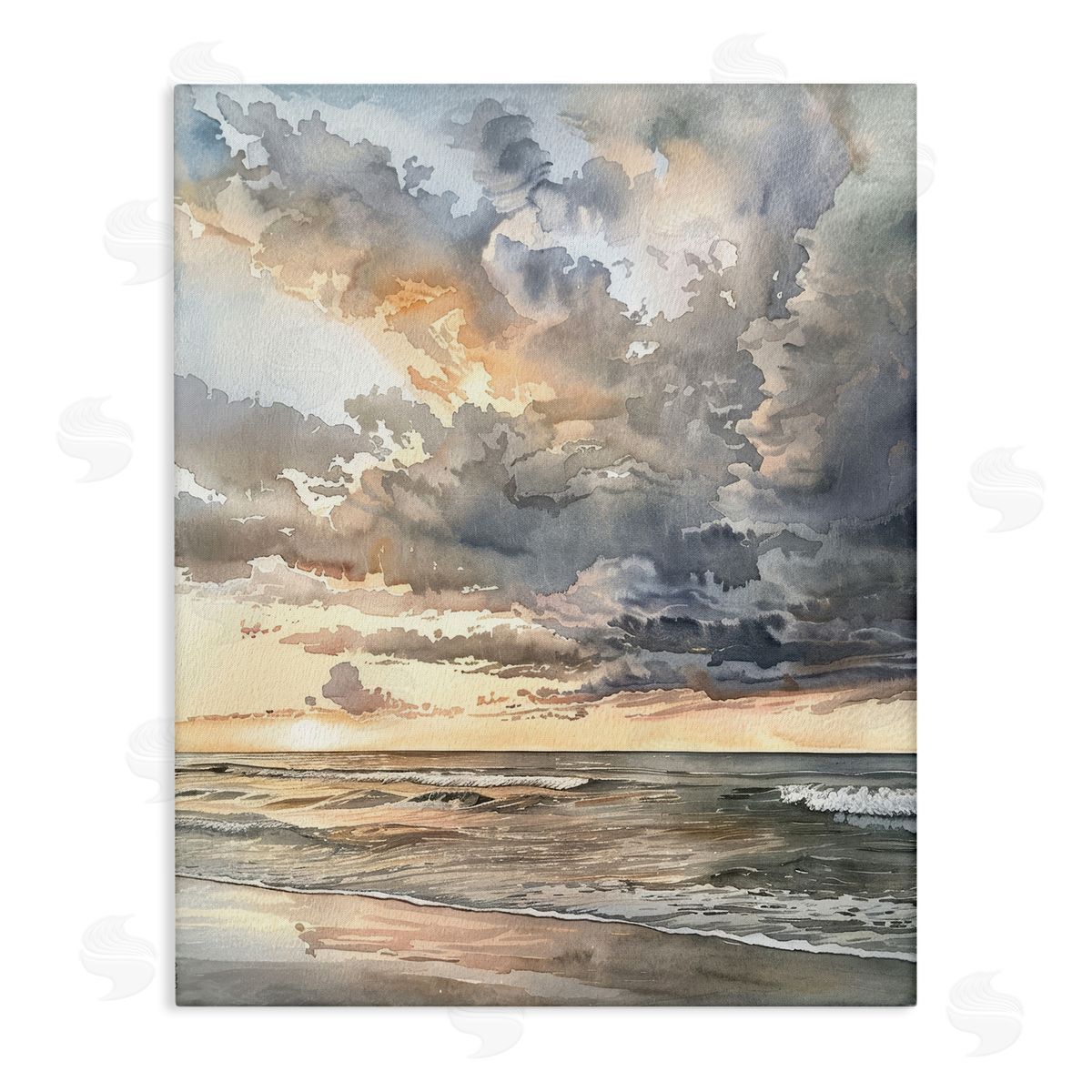 Moody Sea Cloudy View Canvas Wall Art, Home Decor by Petal Prints Design
