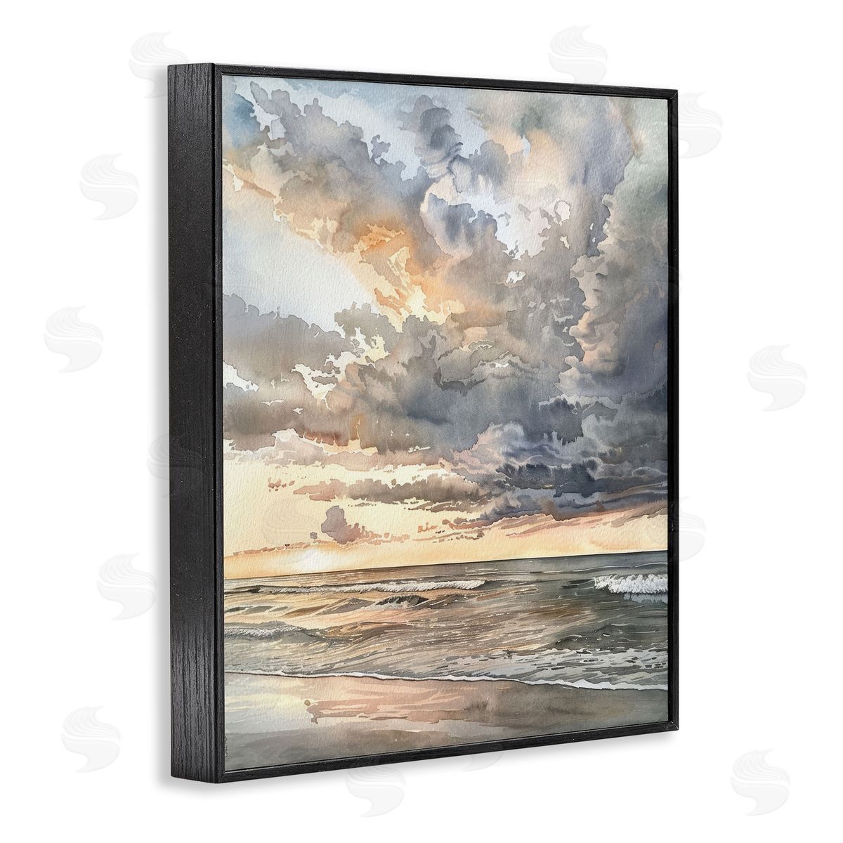 Moody Sea Cloudy View Black Frame Print Wall Art, Home Decor by Petal Prints Design