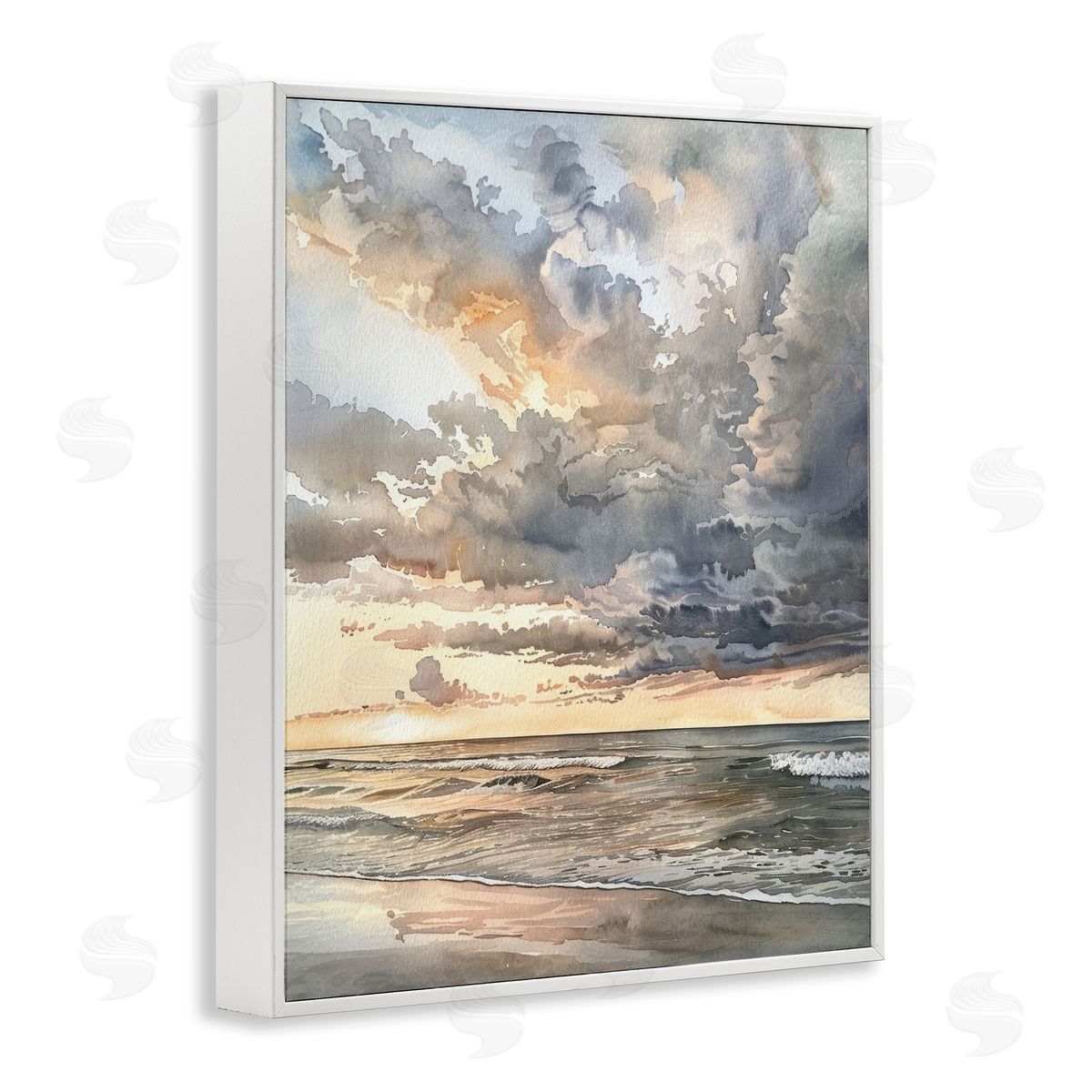 Moody Sea Cloudy View White Frame Print Wall Art, Home Decor by Petal Prints Design