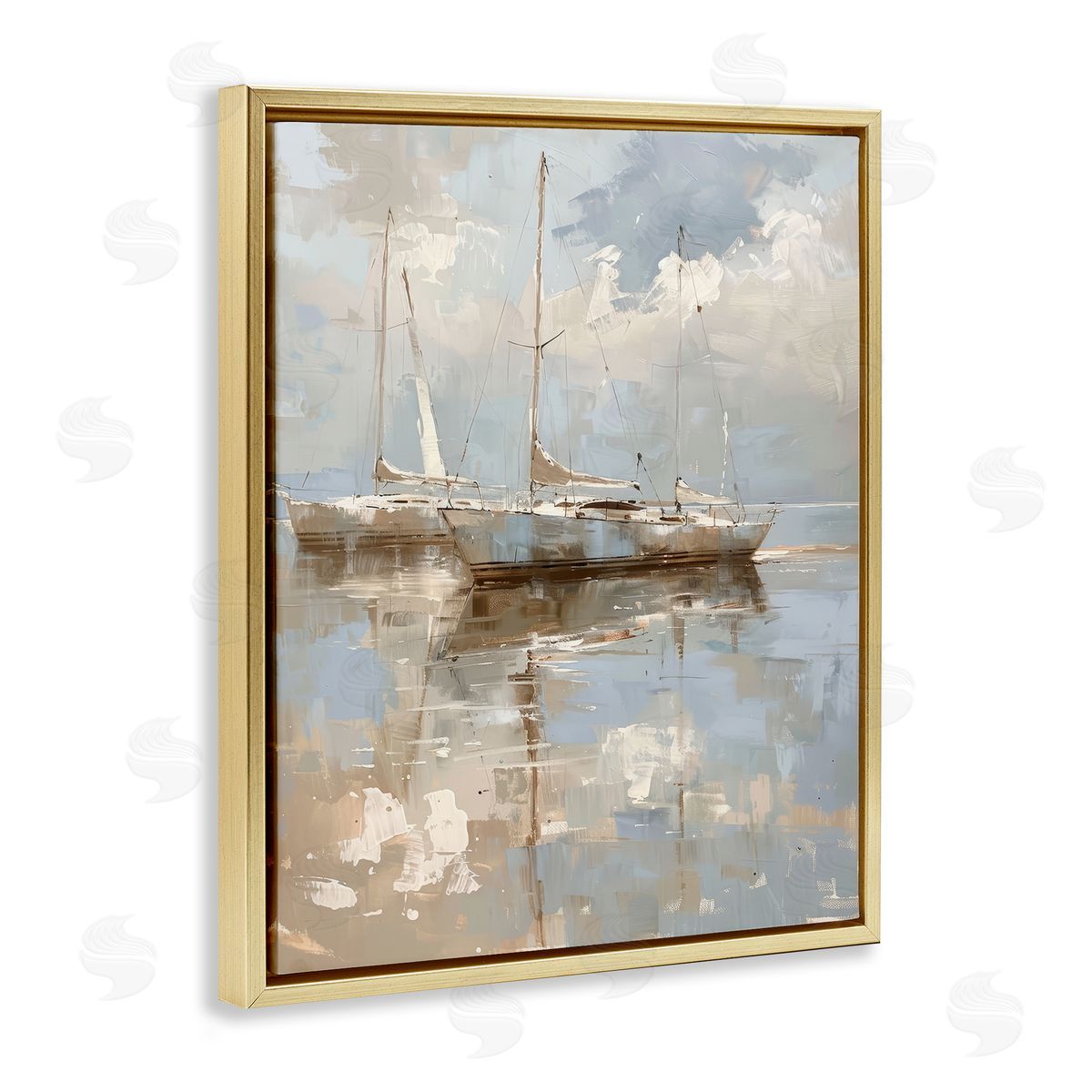 Race Day Sailboats Gold Floating Frame Canvas Wall Art, Home Decor by Petal Prints Design