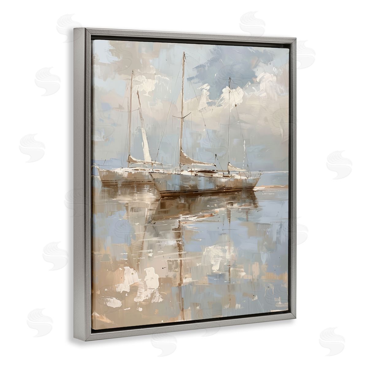 Race Day Sailboats Grey Floating Frame Canvas Wall Art, Home Decor by Petal Prints Design