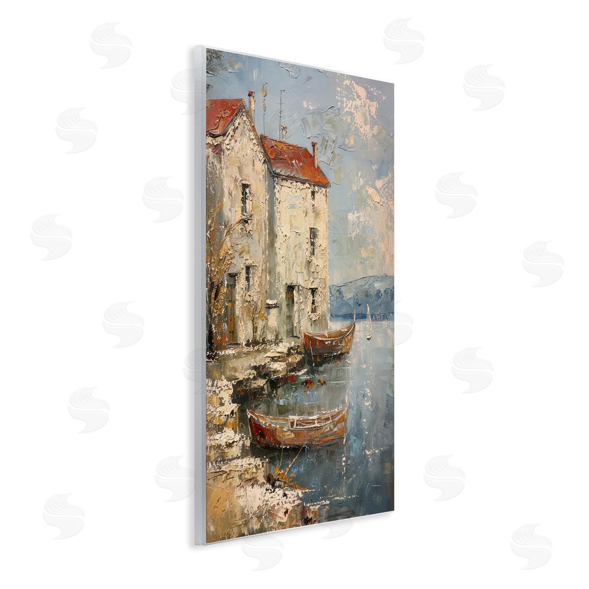 Red Townside Boats Wood Plaque Wall Art, Home Decor by Petal Prints Design