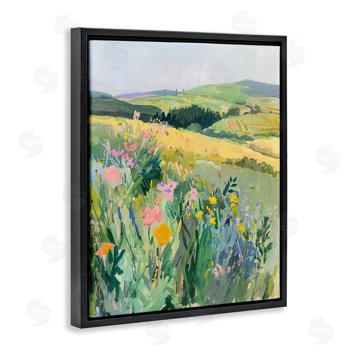 Pastel Landscape Hills Black Floating Frame Canvas Wall Art, Home Decor by RileyB
