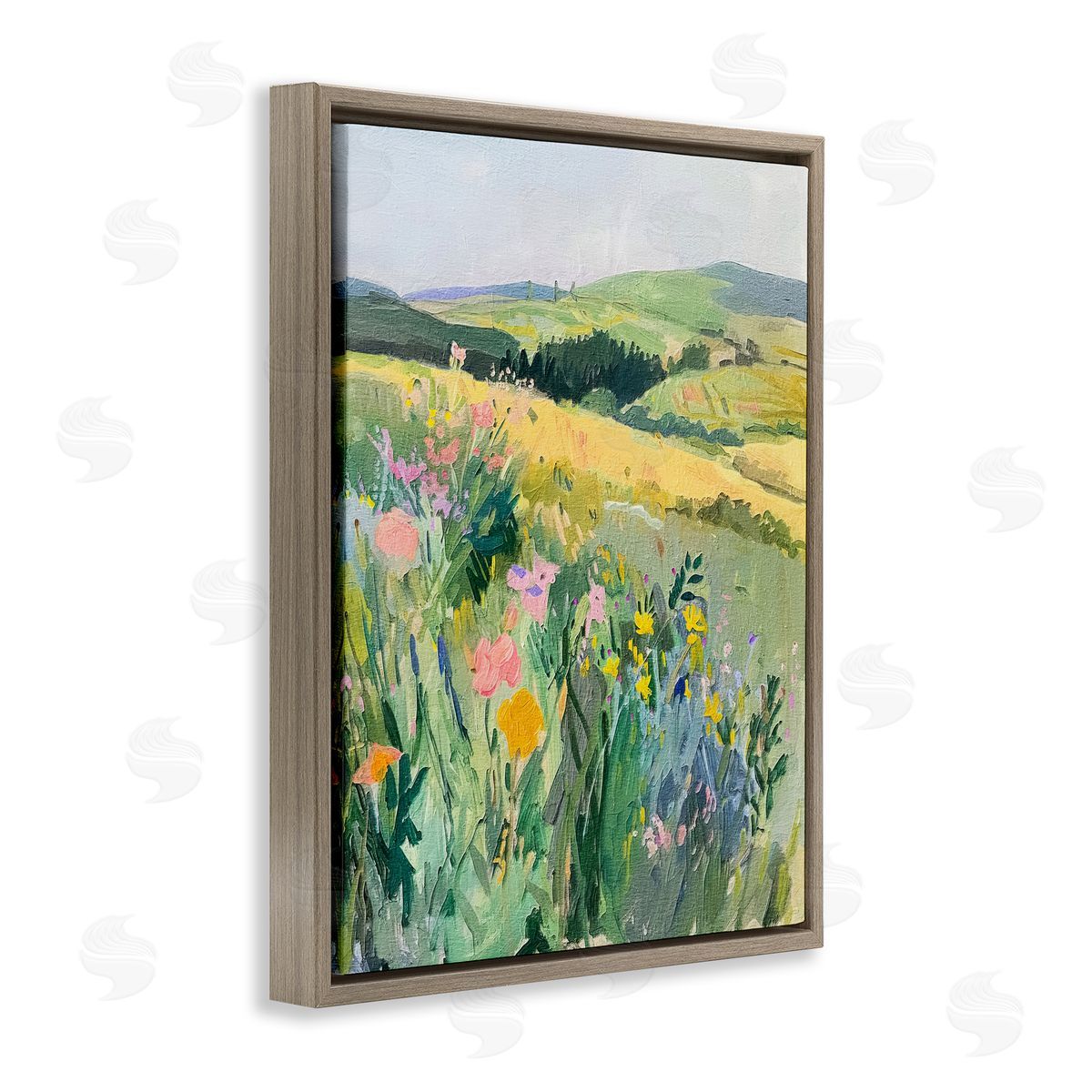 Pastel Landscape Hills Brown Floating Frame Canvas Wall Art, Home Decor by RileyB