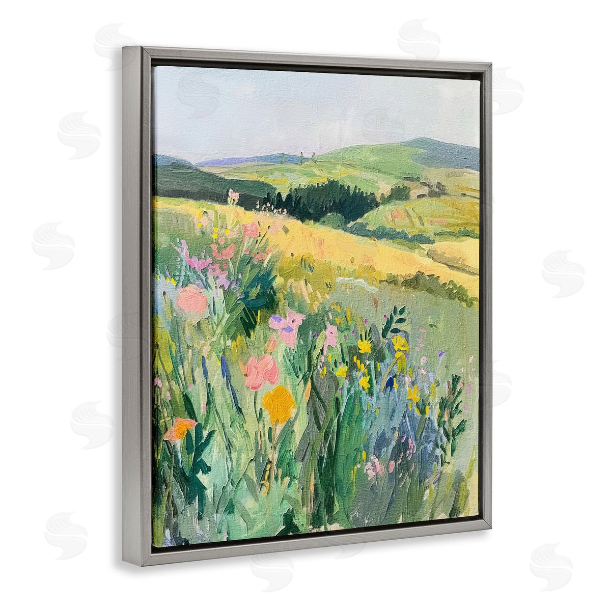 Pastel Landscape Hills Grey Floating Frame Canvas Wall Art, Home Decor by RileyB