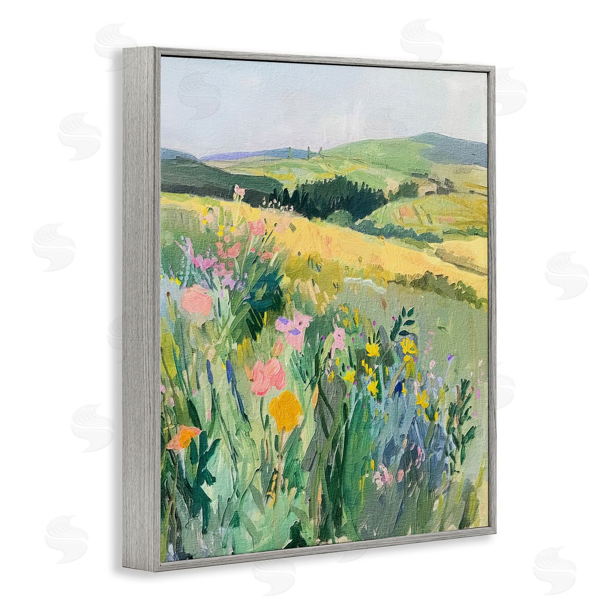 Pastel Landscape Hills Grey Frame Print Wall Art, Home Decor by RileyB