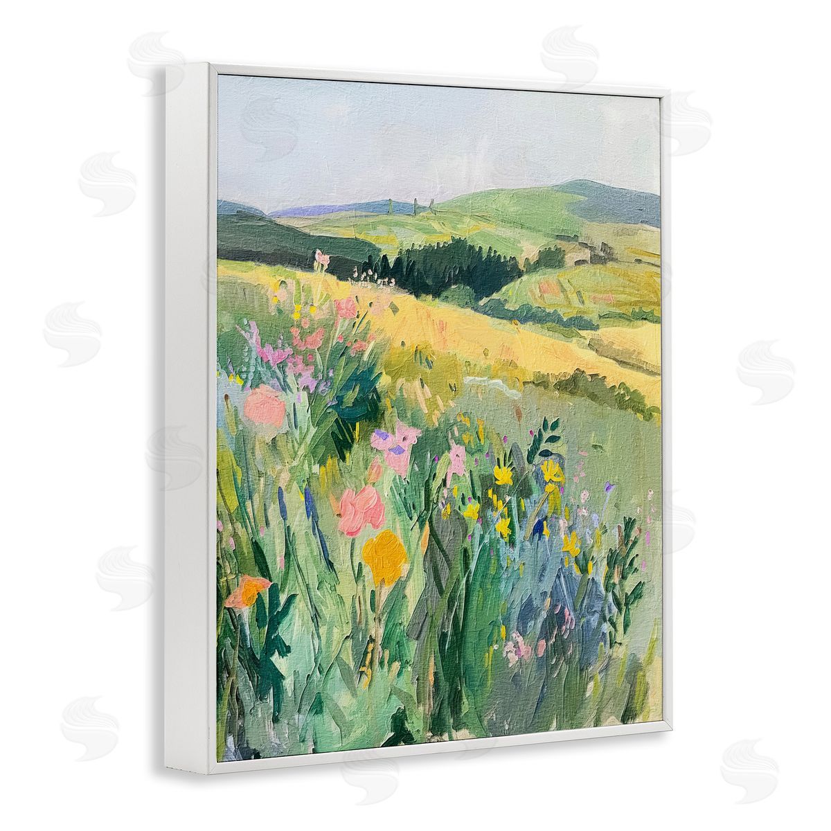 Pastel Landscape Hills White Frame Print Wall Art, Home Decor by RileyB