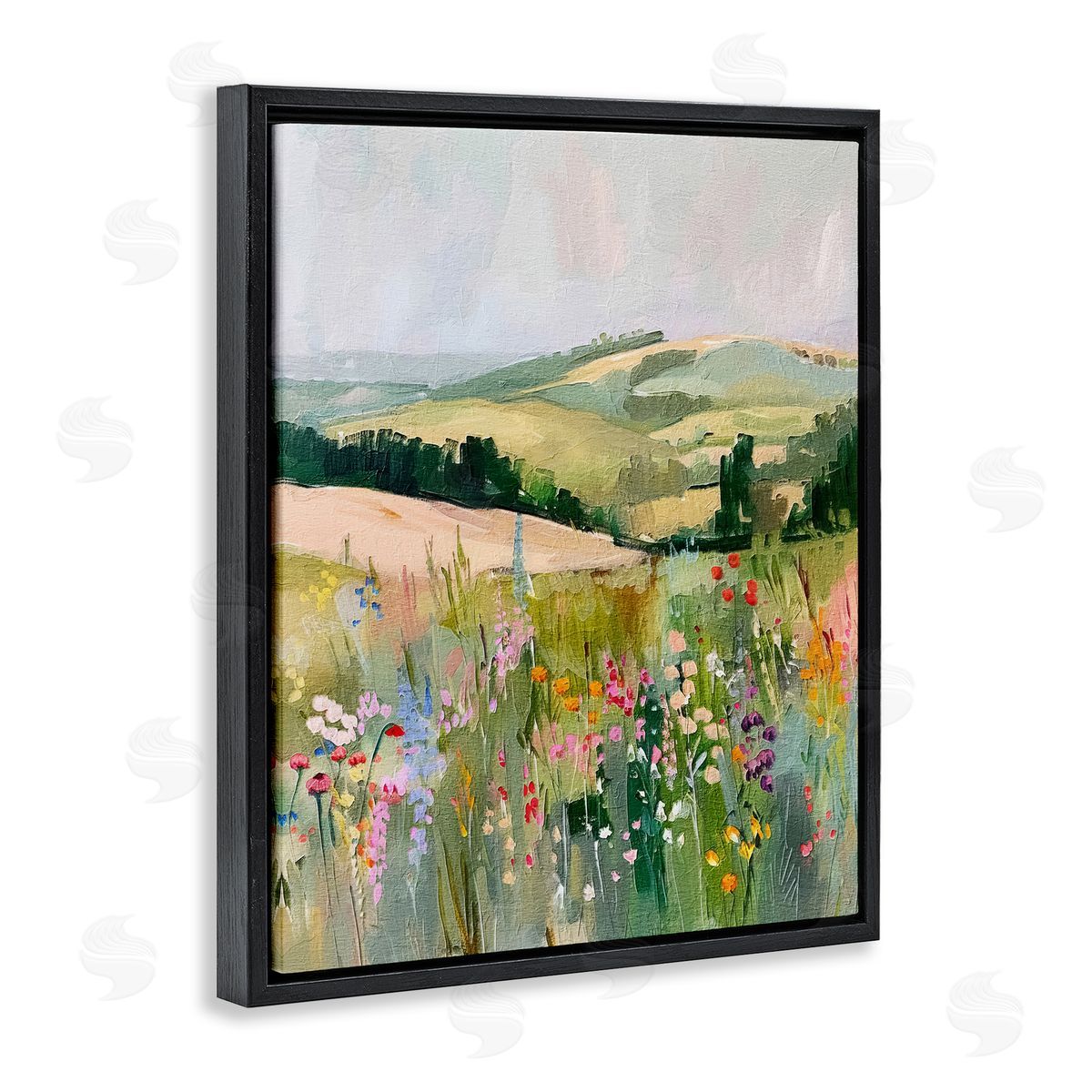 Pastel Countryside Meadows Black Floating Frame Canvas Wall Art, Home Decor by RileyB