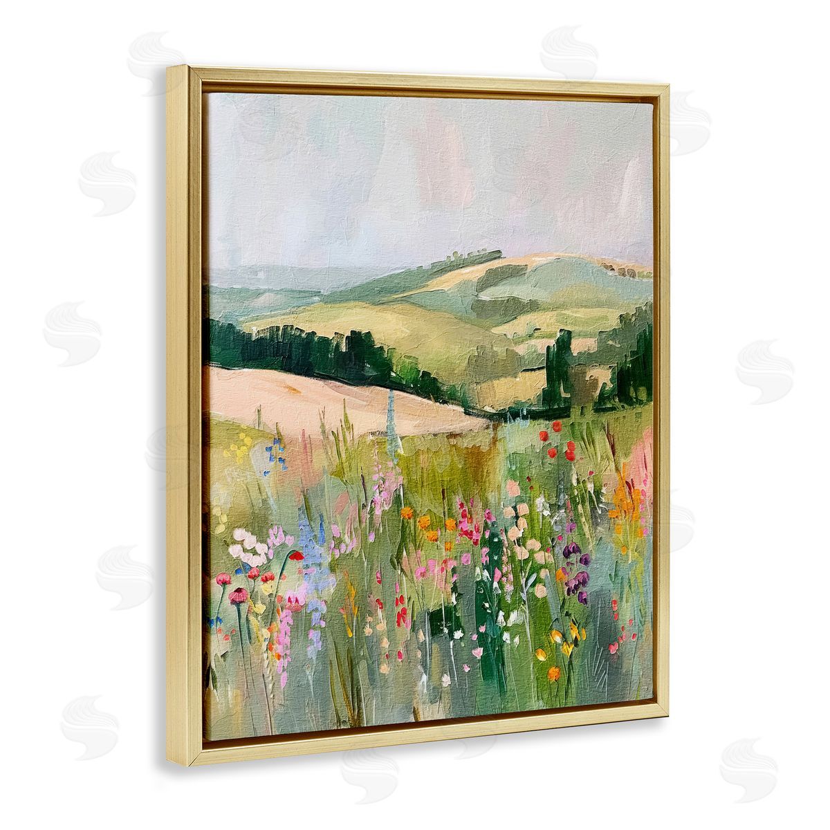 Pastel Countryside Meadows Gold Floating Frame Canvas Wall Art, Home Decor by RileyB