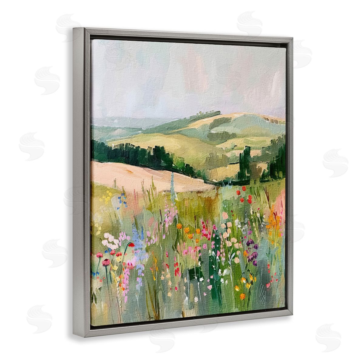 Pastel Countryside Meadows Grey Floating Frame Canvas Wall Art, Home Decor by RileyB
