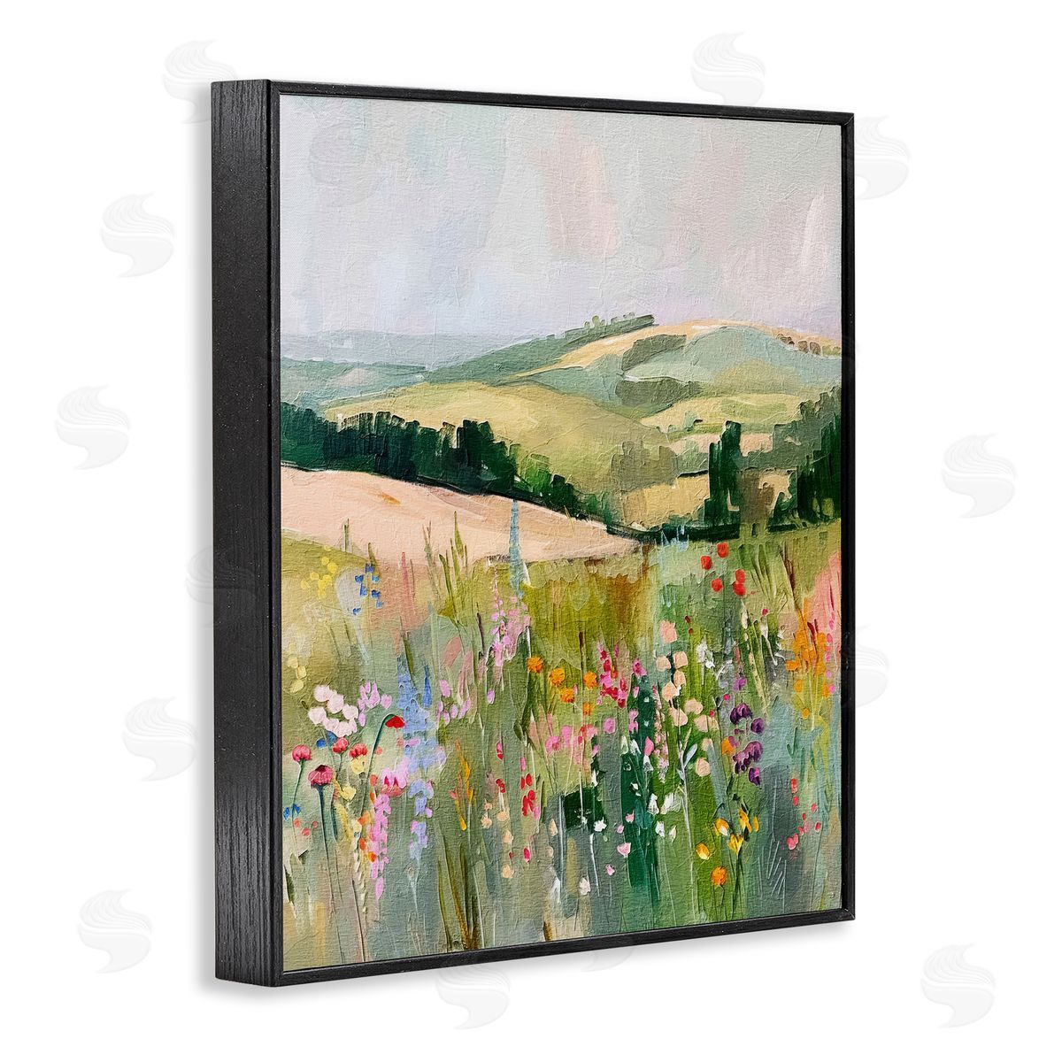 Pastel Countryside Meadows Black Frame Print Wall Art, Home Decor by RileyB
