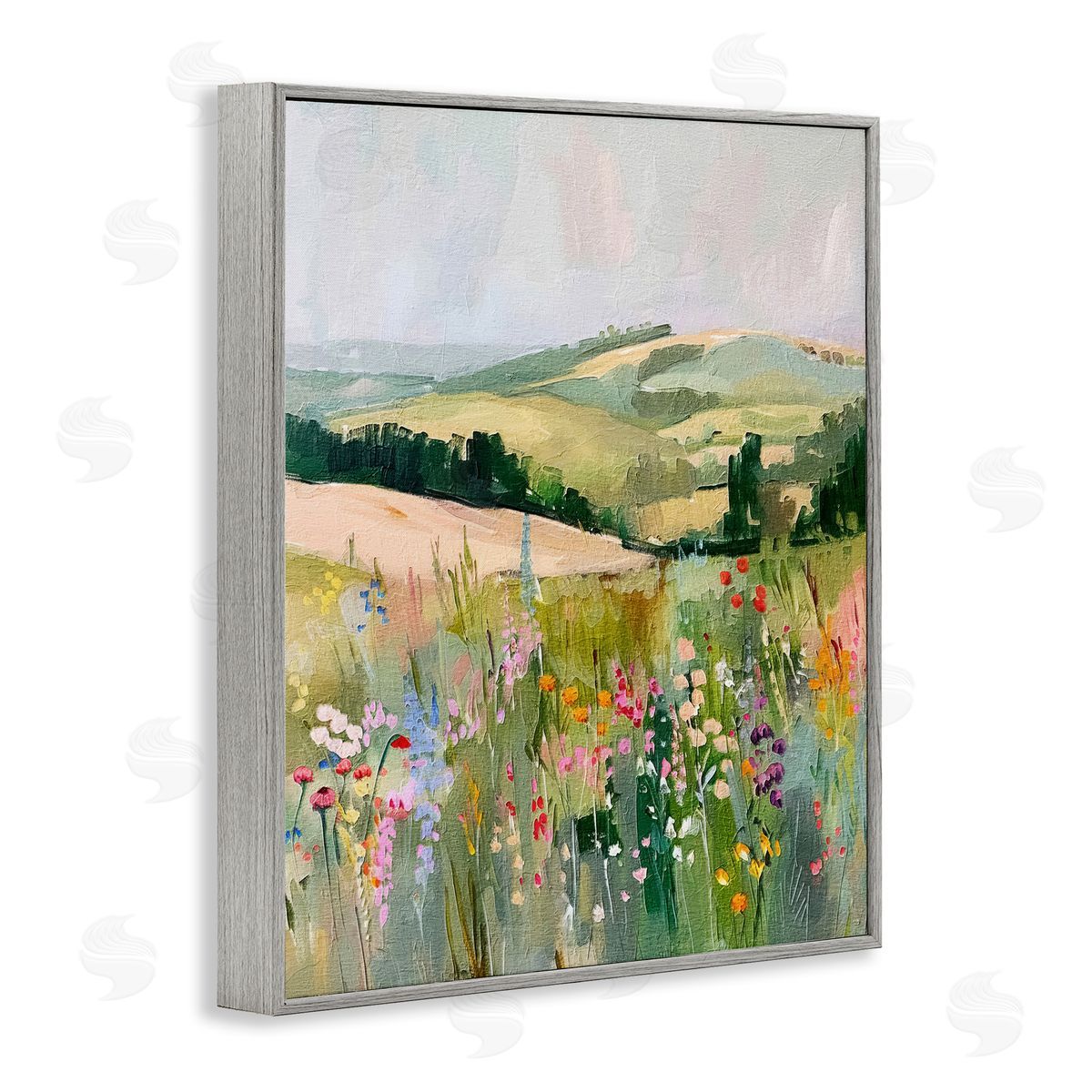 Pastel Countryside Meadows Grey Frame Print Wall Art, Home Decor by RileyB
