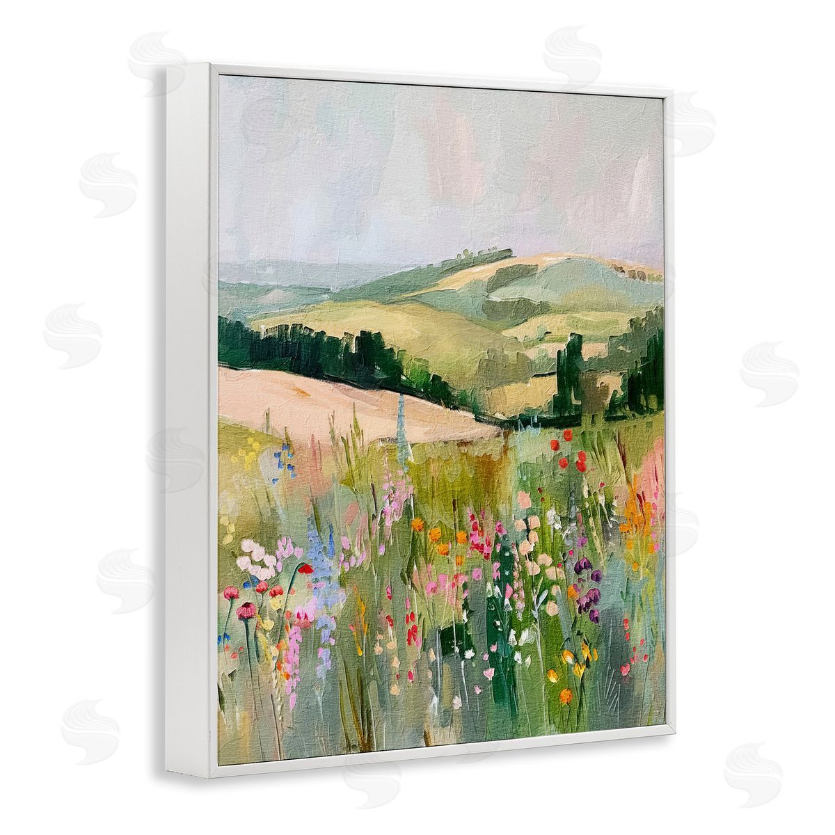 Pastel Countryside Meadows White Frame Print Wall Art, Home Decor by RileyB