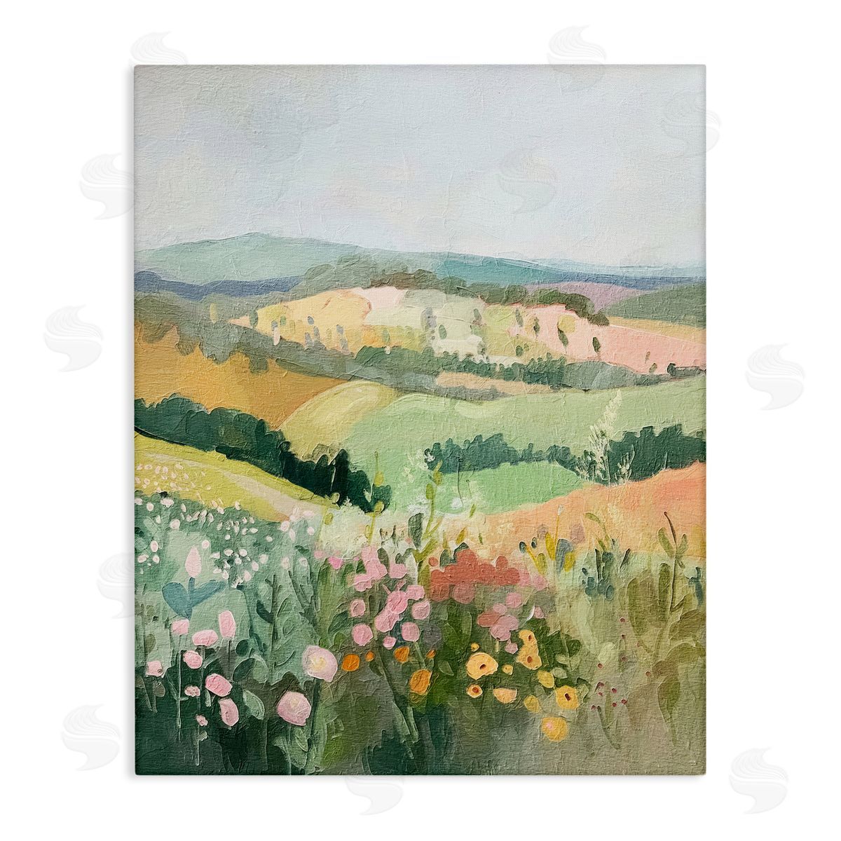 Pastel Rolling Hills Scene Canvas Wall Art, Home Decor by RileyB