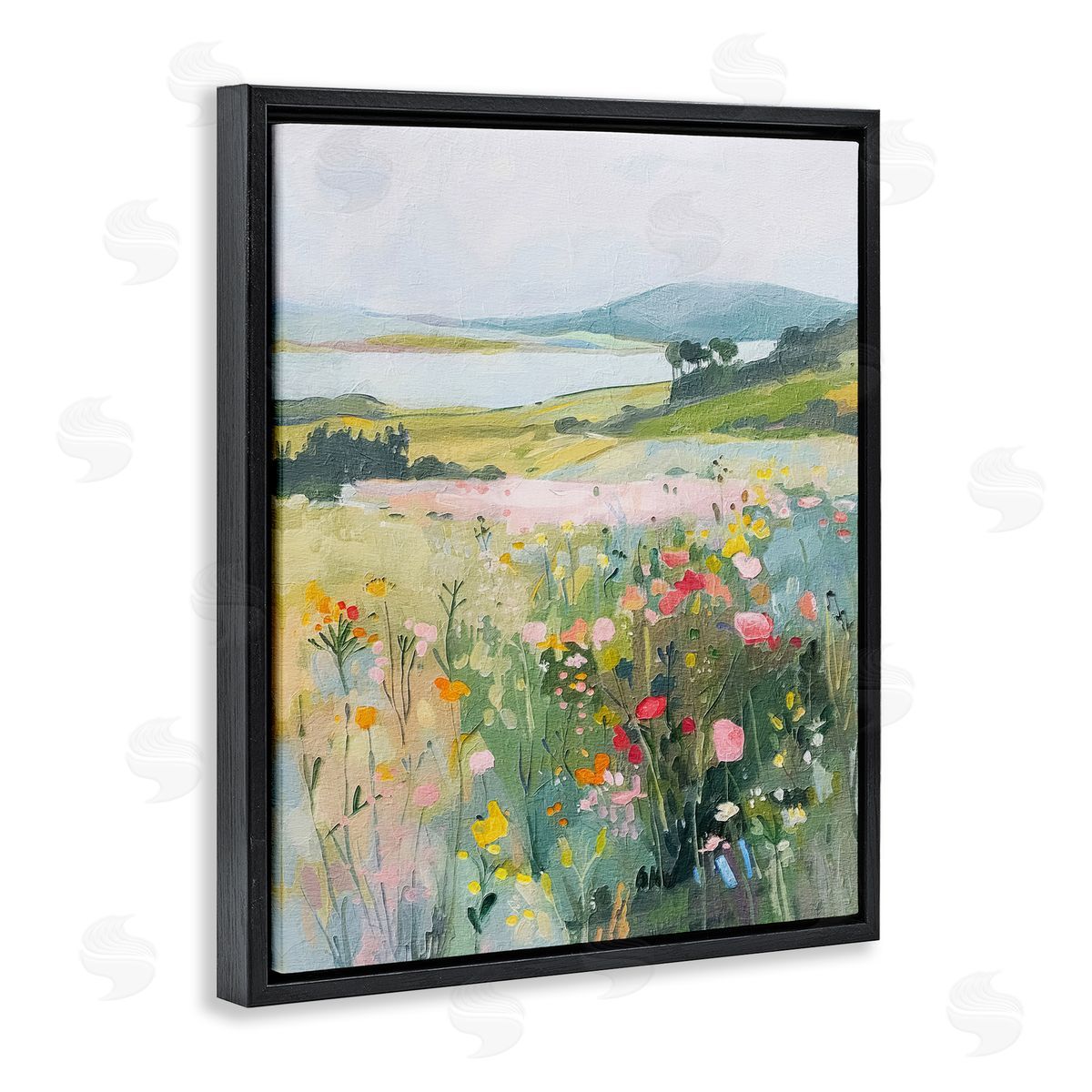 Soft Abstract Countryside Black Floating Frame Canvas Wall Art, Home Decor by RileyB