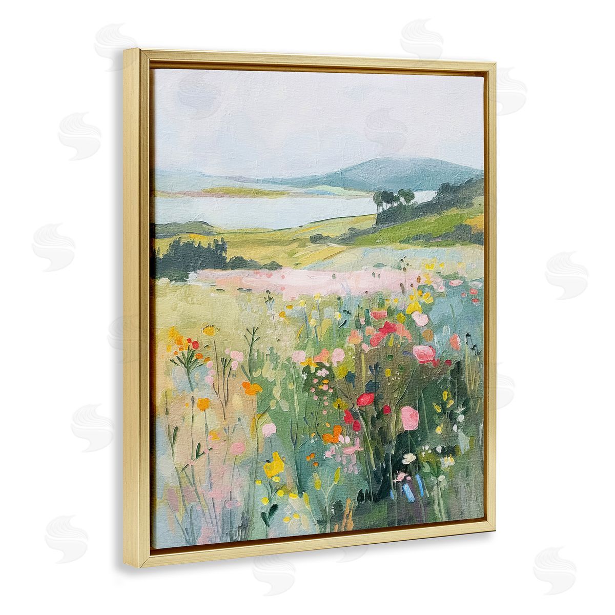 Soft Abstract Countryside Gold Floating Frame Canvas Wall Art, Home Decor by RileyB