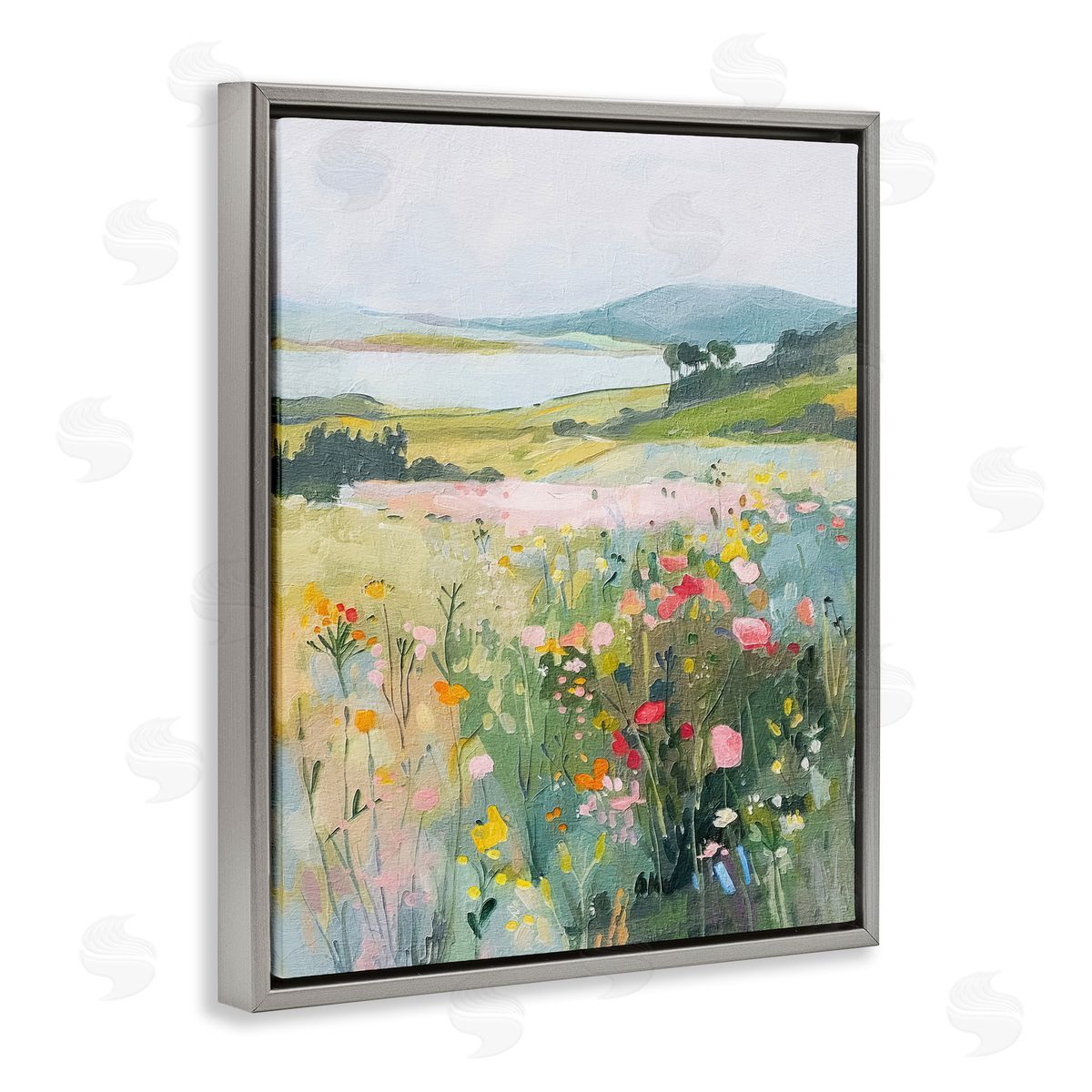 Soft Abstract Countryside Grey Floating Frame Canvas Wall Art, Home Decor by RileyB