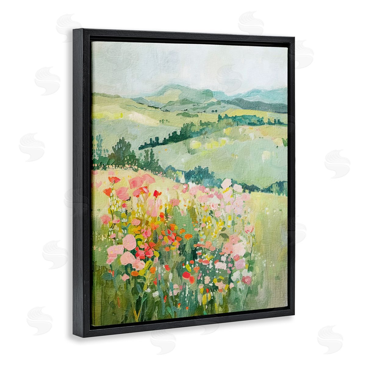 Soft Flowers Meadow Black Floating Frame Canvas Wall Art, Home Decor by RileyB