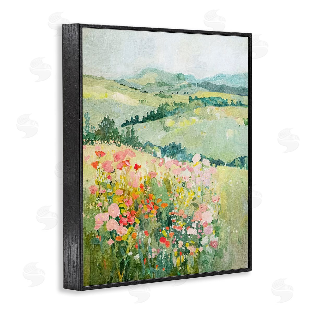 Soft Flowers Meadow Black Frame Print Wall Art, Home Decor by RileyB