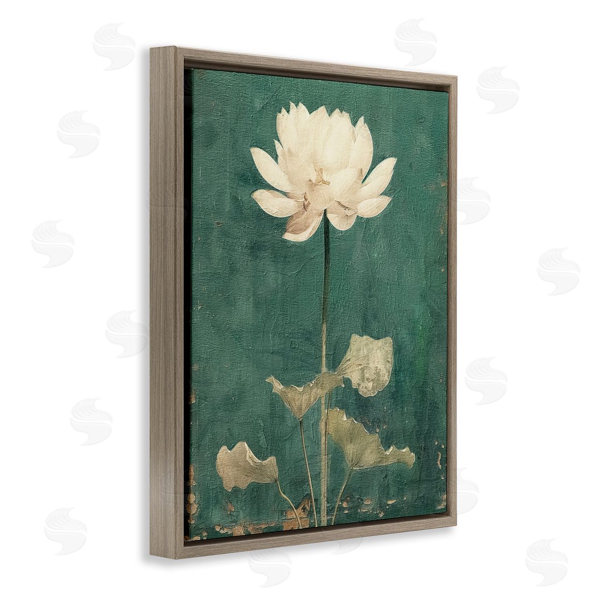 Vintage Floral Bud Brown Floating Frame Canvas Wall Art, Home Decor by RileyB