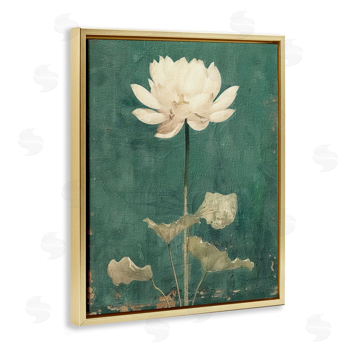 Vintage Floral Bud Gold Floating Frame Canvas Wall Art, Home Decor by RileyB