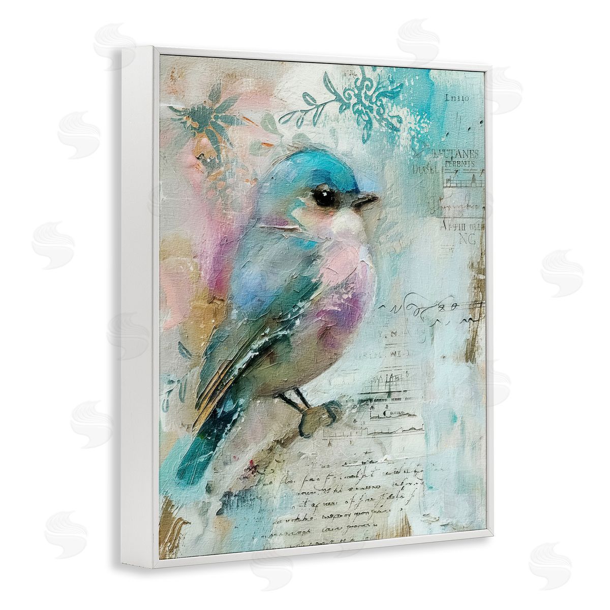 Vintage Soft Pastel Bird White Frame Print Wall Art, Home Decor by RileyB