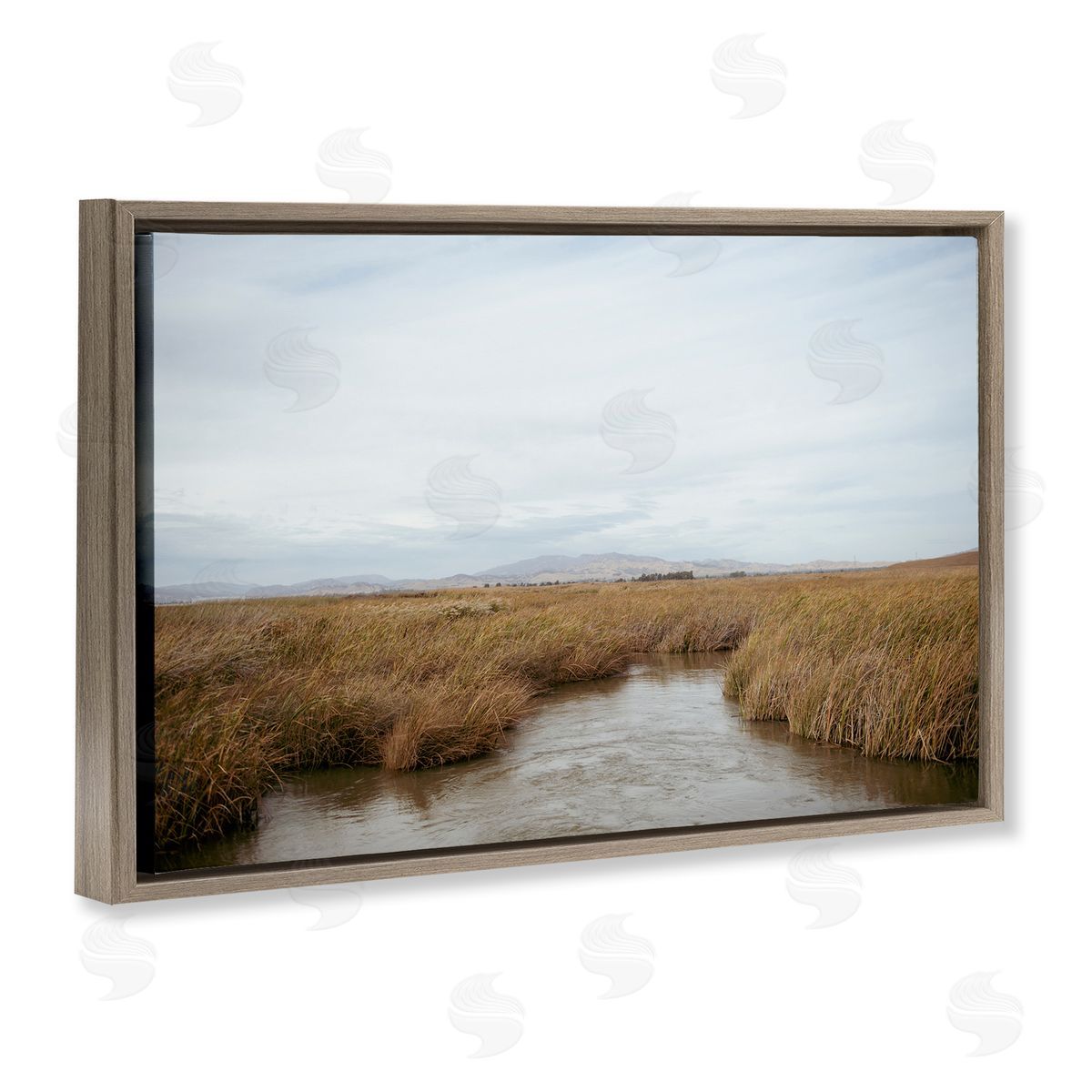 Marshland Stream View Brown Floating Frame Canvas Wall Art, Home Decor by Crystal Lynn Collins