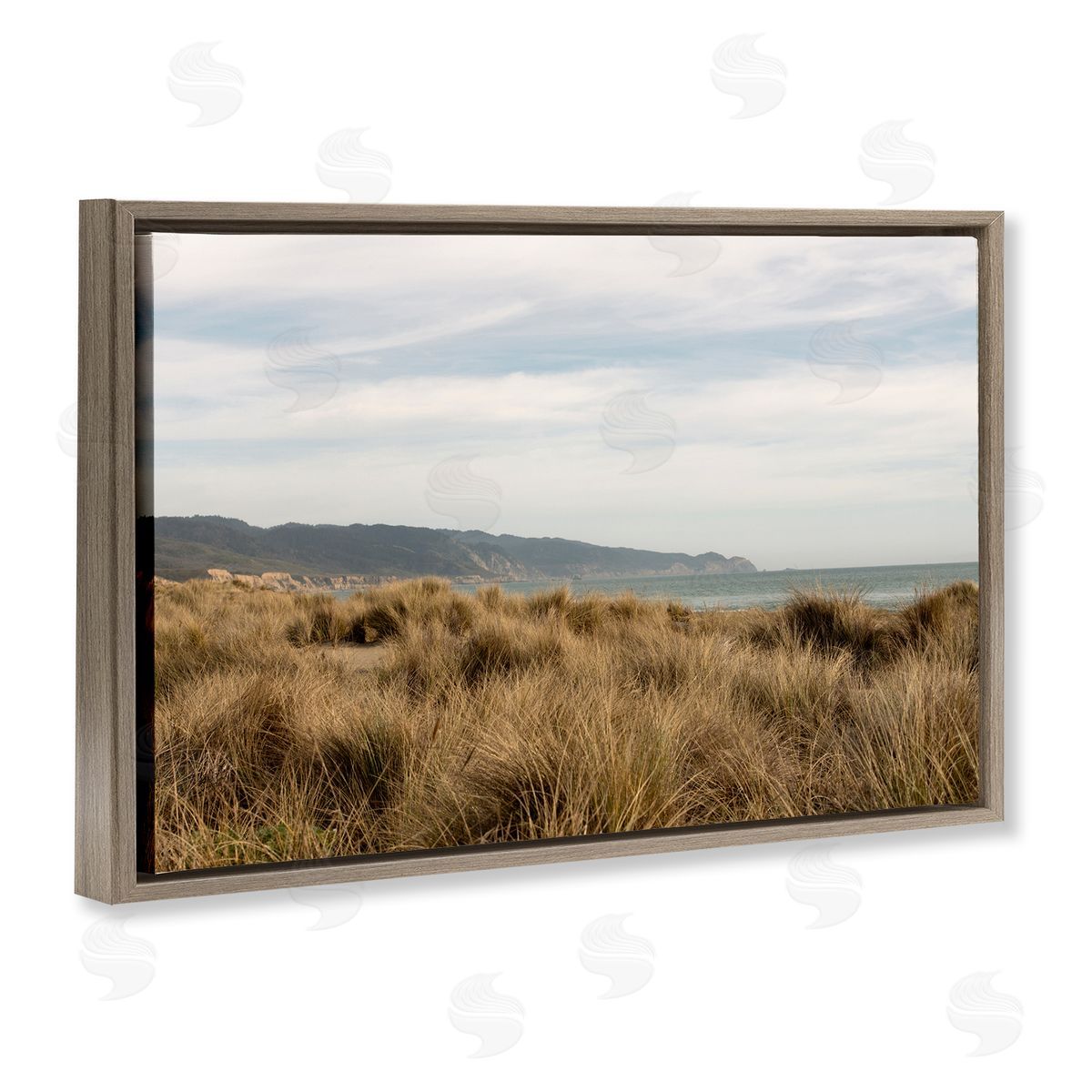Windy Grass Dunes View Brown Floating Frame Canvas Wall Art, Home Decor by Crystal Lynn Collins