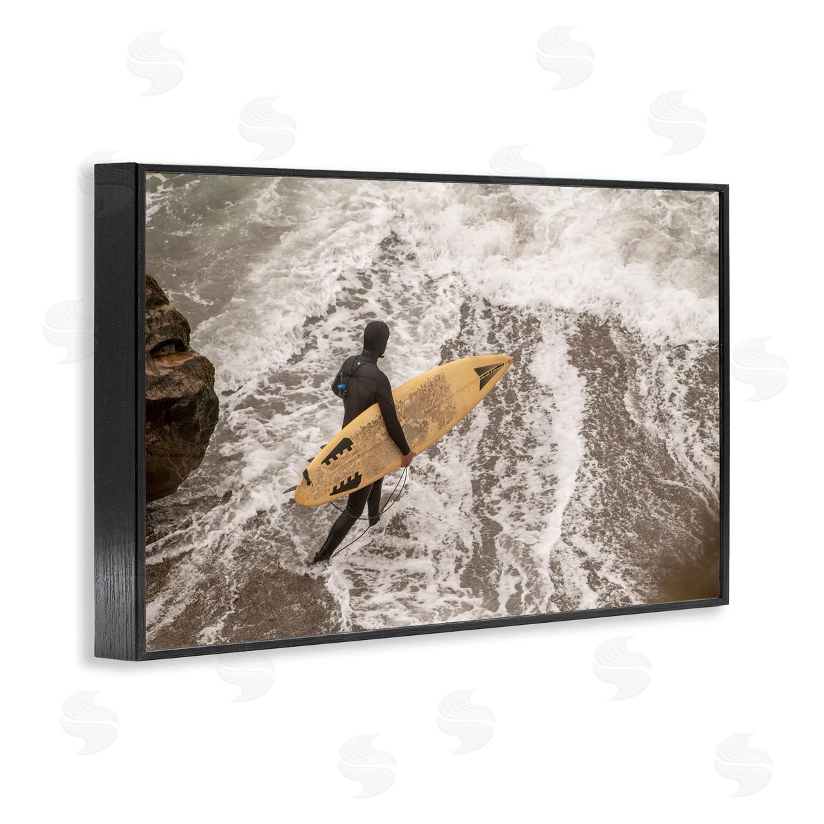 Surfer Strolling Shore Black Frame Print Wall Art, Home Decor by Crystal Lynn Collins