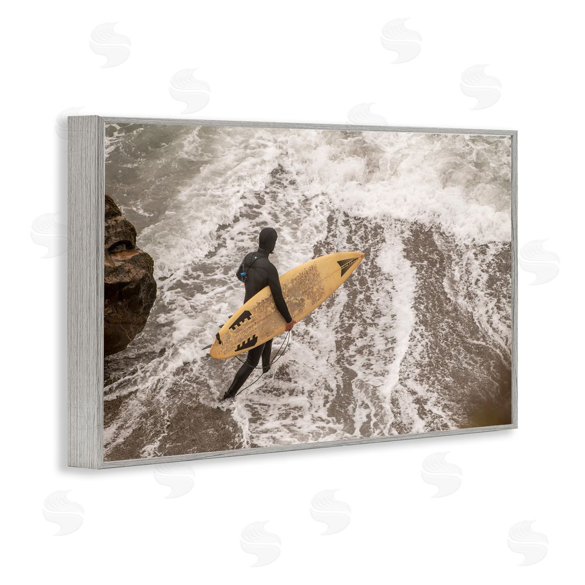 Surfer Strolling Shore Grey Frame Print Wall Art, Home Decor by Crystal Lynn Collins