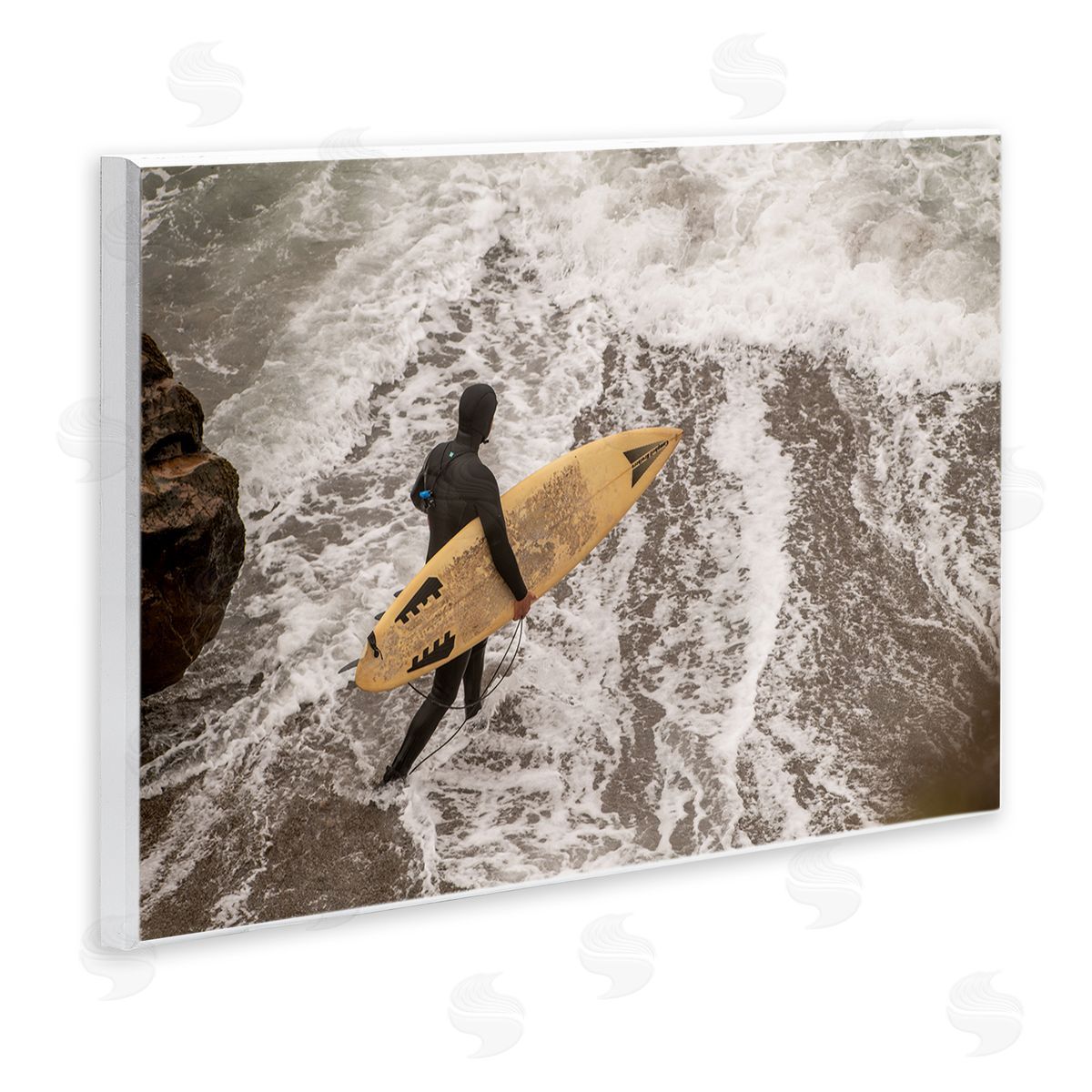 Surfer Strolling Shore Wood Plaque Wall Art, Home Decor by Crystal Lynn Collins