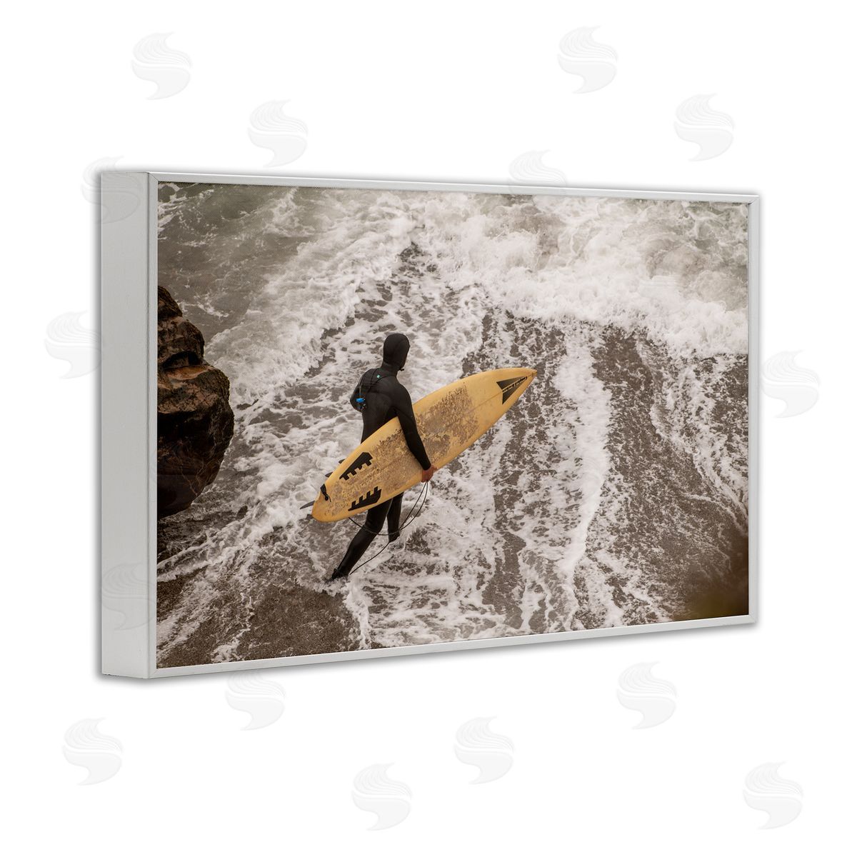 Surfer Strolling Shore White Frame Print Wall Art, Home Decor by Crystal Lynn Collins