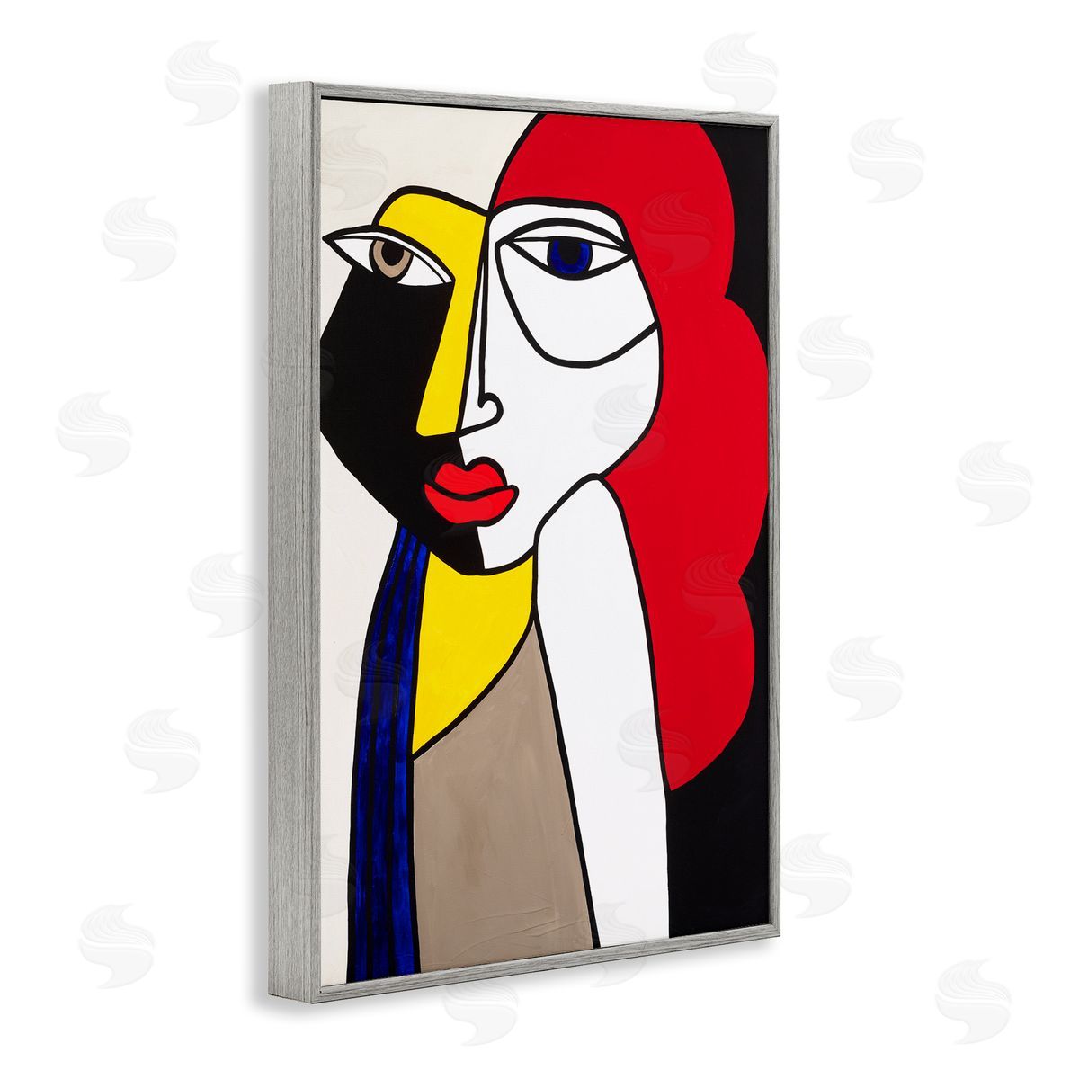 Cubist Portrait of Woman Grey Frame Print Wall Art, Home Decor by Ruth Fromstein