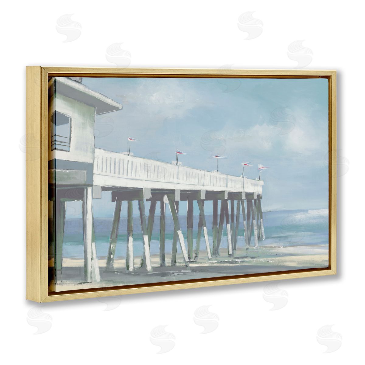 Extended Pier over Beach Gold Floating Frame Canvas Wall Art, Home Decor by Liz Jardine