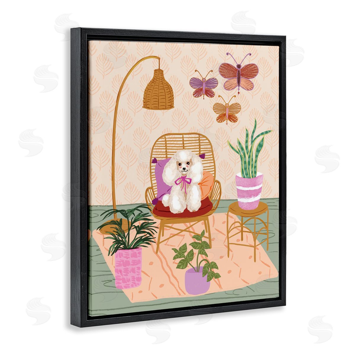 Be Ni La Pup in Whimsical Living Space Black Floating Frame Canvas Wall Art Print