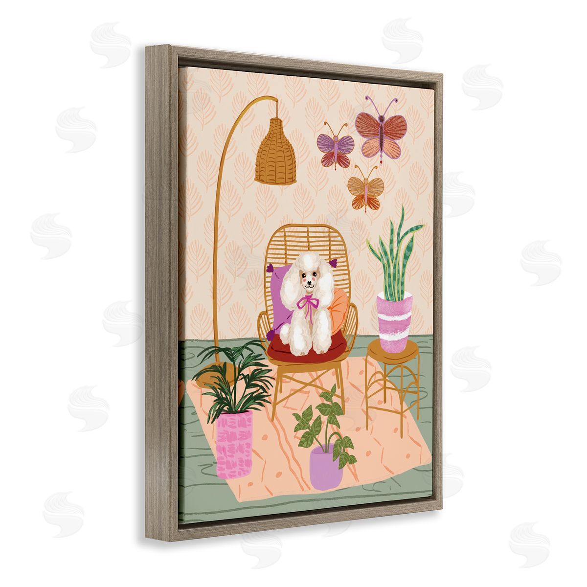 Be Ni La Pup in Whimsical Living Space Brown Floating Frame Canvas Wall Art Print
