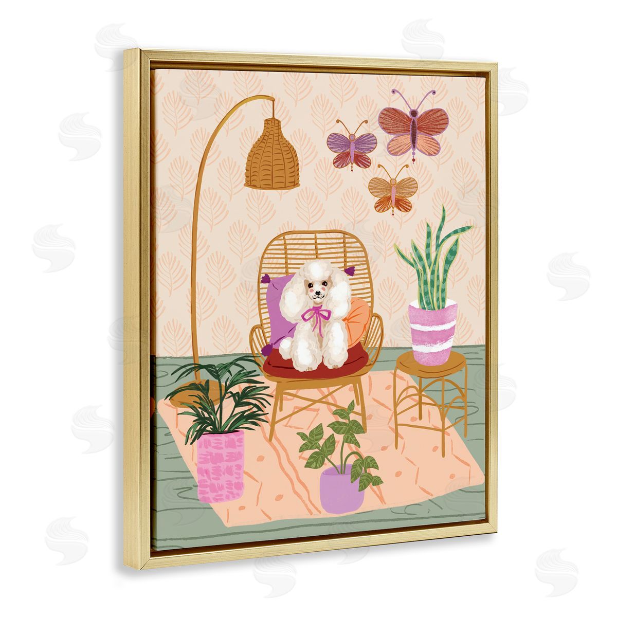 Be Ni La Pup in Whimsical Living Space Gold Floating Frame Canvas Wall Art Print