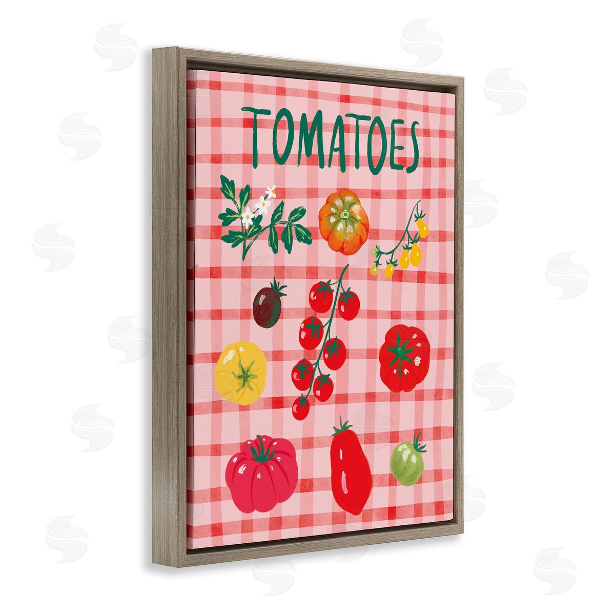 Be Ni La Various Tomatoes on Plaid Brown Floating Frame Canvas Wall Art Print
