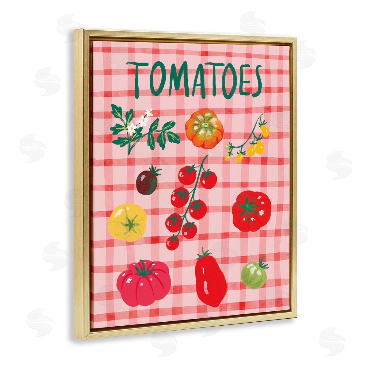 Be Ni La Various Tomatoes on Plaid Gold Floating Frame Canvas Wall Art Print