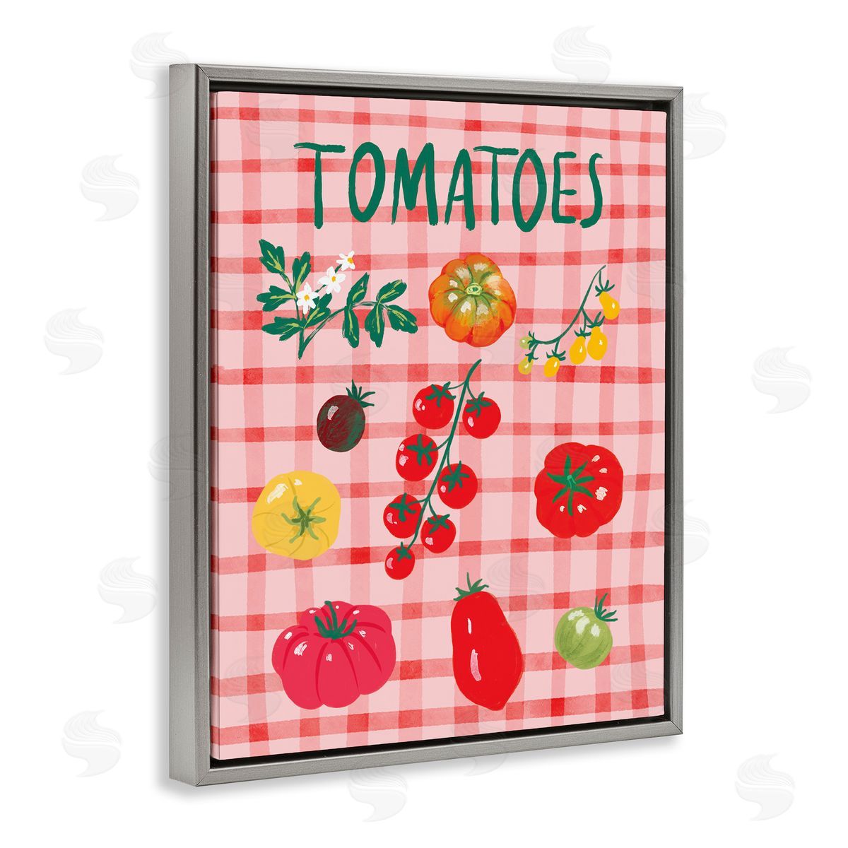 Be Ni La Various Tomatoes on Plaid Gray Floating Frame Canvas Wall Art Print